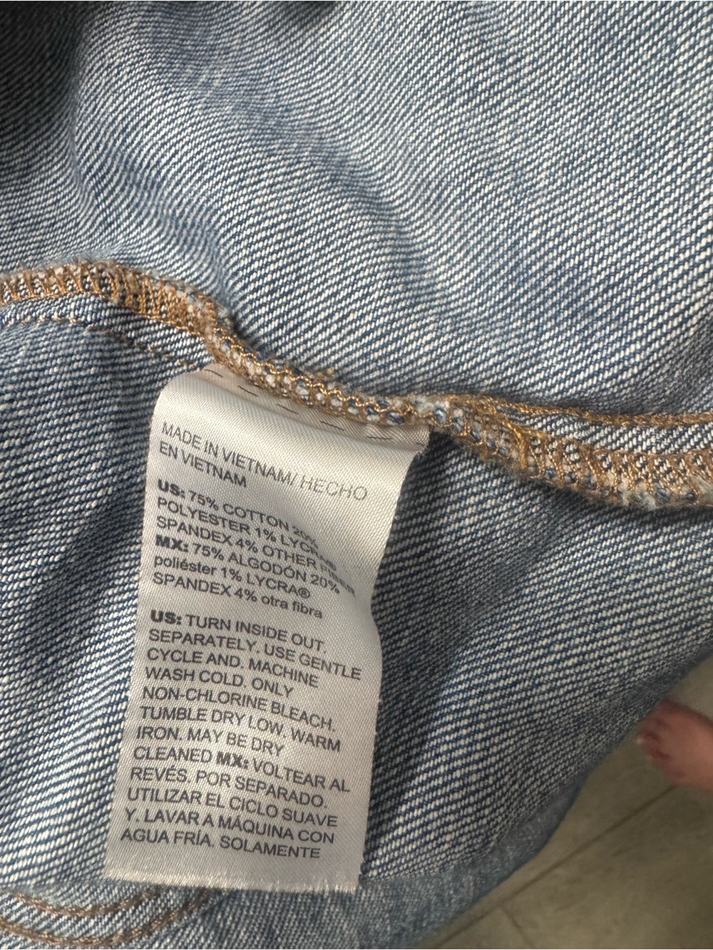 Chico's Light Blue Denim Jacket with Tan Stitching